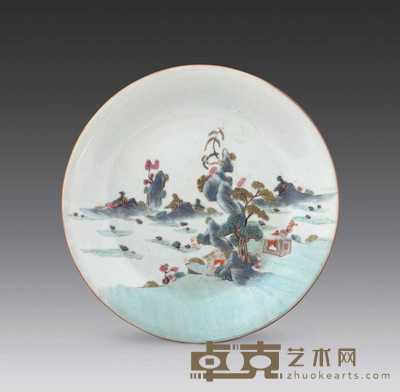 清乾隆 粉彩山水盘 直径20cm